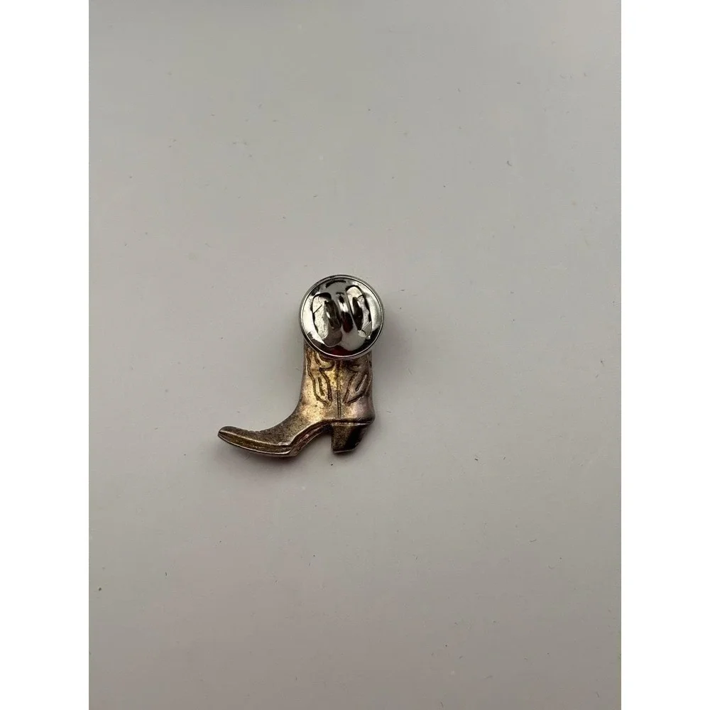 VTG Boot Silver Tone‎ Hat/Lapel Cowboy Western Boot Pin